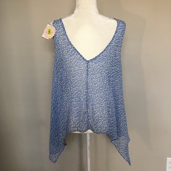 Soprano Medium Baby Blue Polka Dot Popover Blouse - Picture 3 of 8